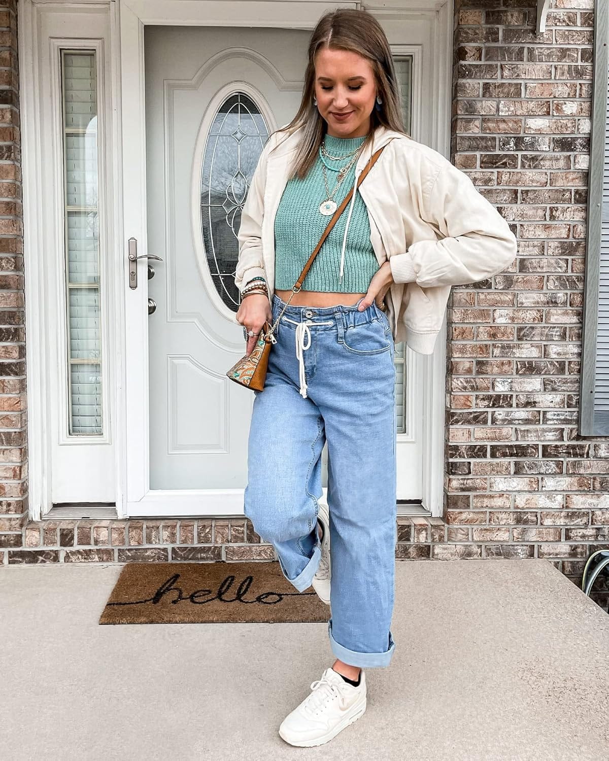 Chic Azure Mood Drawstring Baggy Bell Bottom Jeans for Women