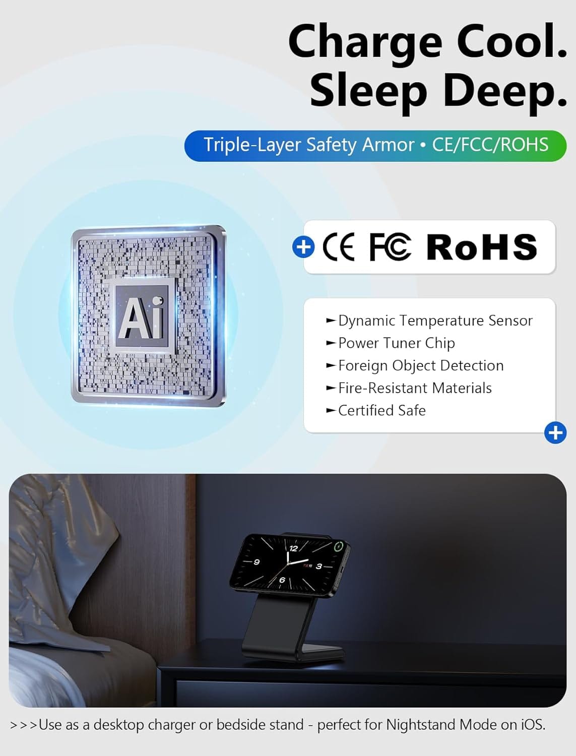 Mag.Safe Fast Wireless Charger Stand for iPhone 17/16/15/14/13/12 - Sleek Black Design