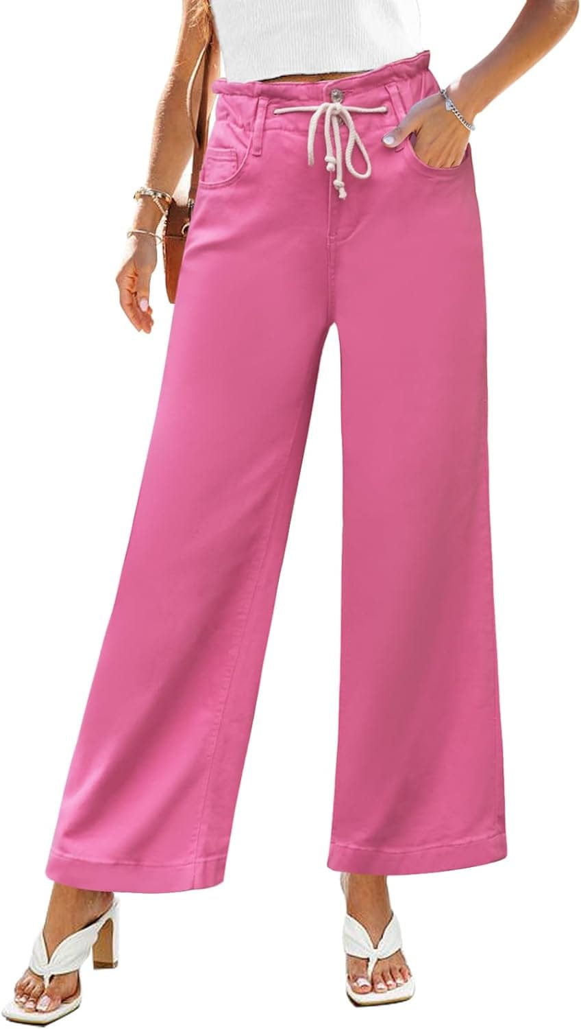 Chic Azure Mood Drawstring Baggy Bell Bottom Jeans for Women