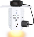 3-Sided Multi Plug Power Strip, Wall Extender with Shelf, Night Light & Surge Protector, USB Wall Charger with 5 AC Wide Space Outlets and 3 USB & 1 C Port, White