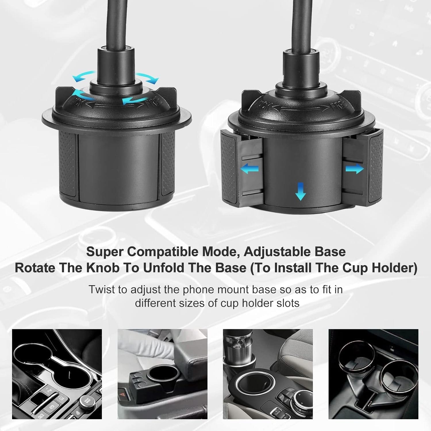 Car Cup Holder Mount with 360° Rotation Adjustable Gooseneck,Car Phone Holder Mount for All Smartphones Cup Holder Cell Phone Automobile Cradles