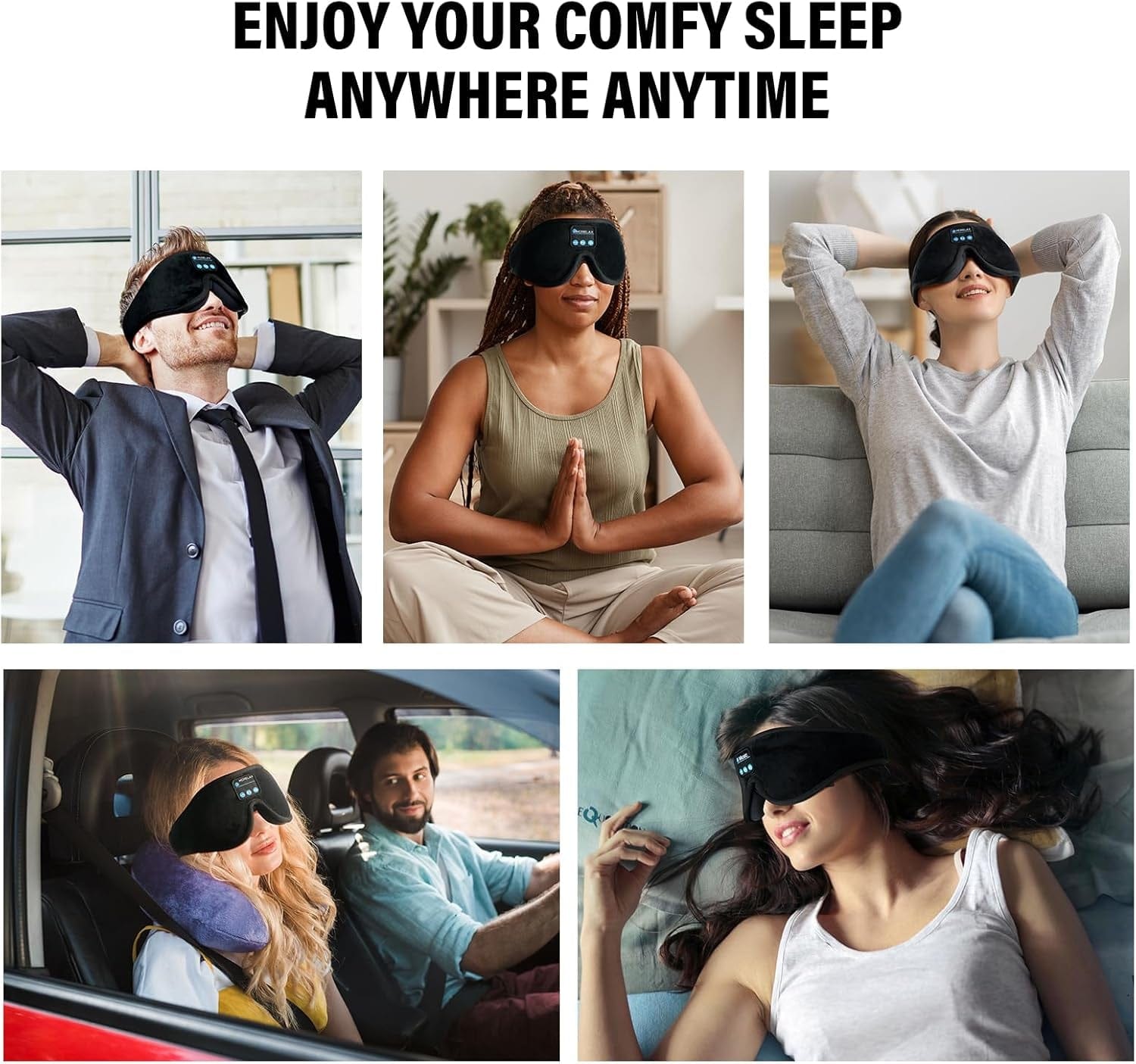 Ultimate Sleep Headphones & 3D Eye Mask - Bluetooth Stereo Speakers for Side Sleepers - Perfect Gift for Men & Women - Black