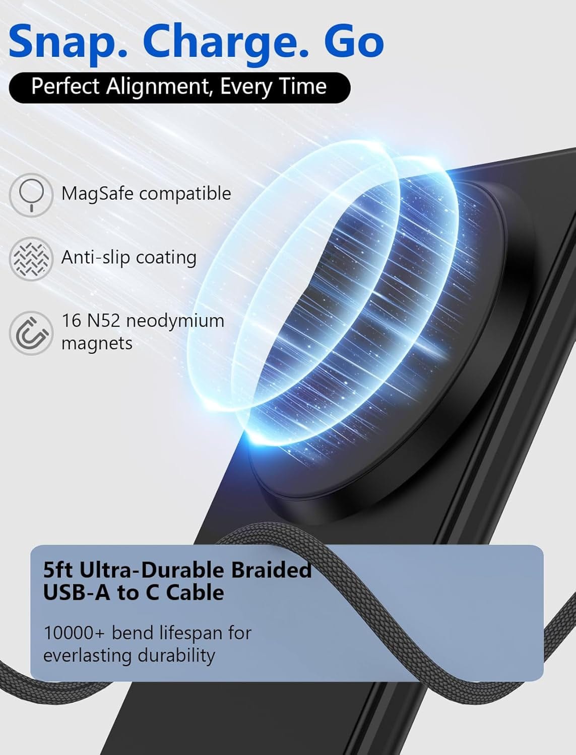 Mag.Safe Fast Wireless Charger Stand for iPhone 17/16/15/14/13/12 - Sleek Black Design