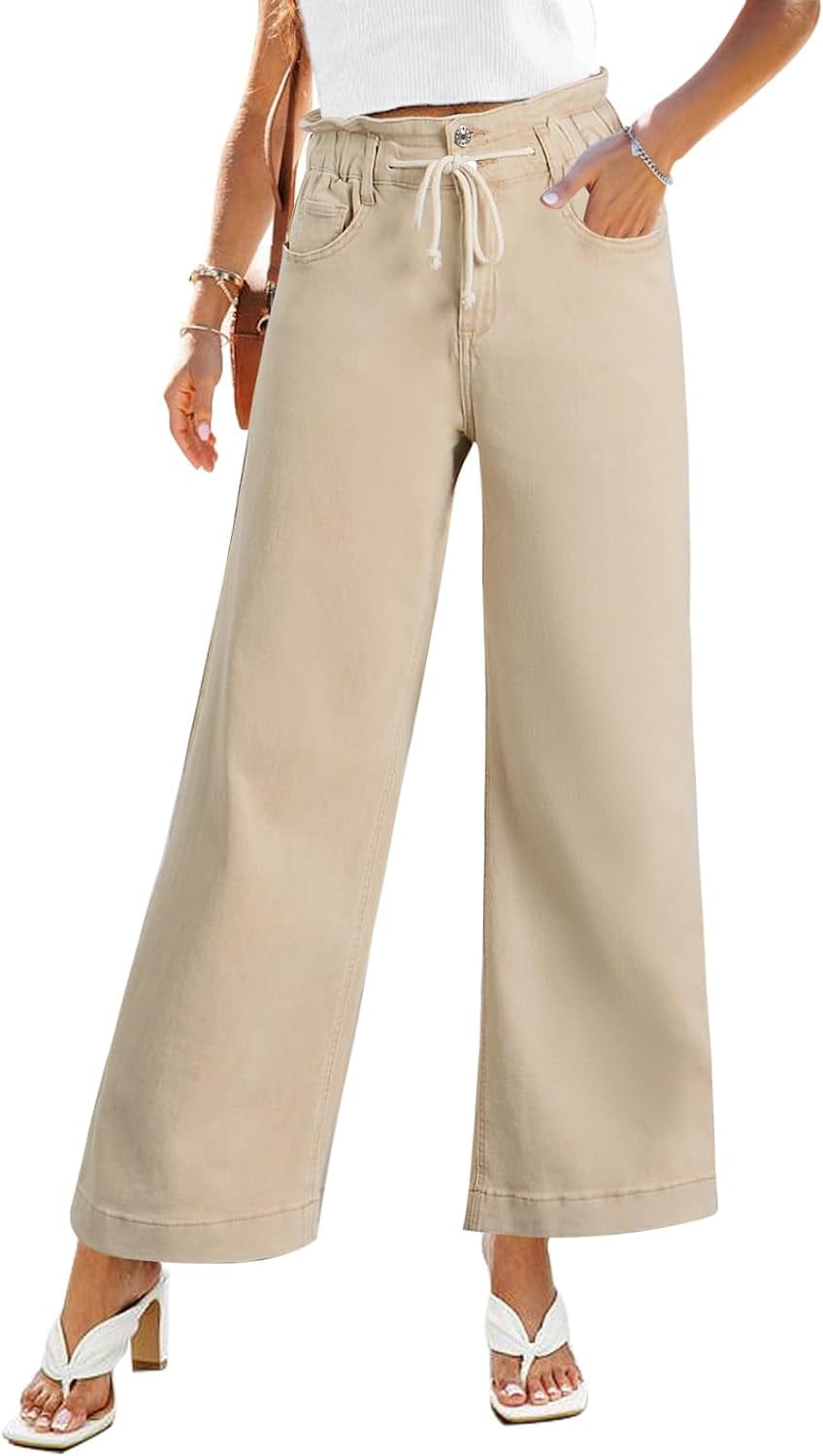 Chic Azure Mood Drawstring Baggy Bell Bottom Jeans for Women