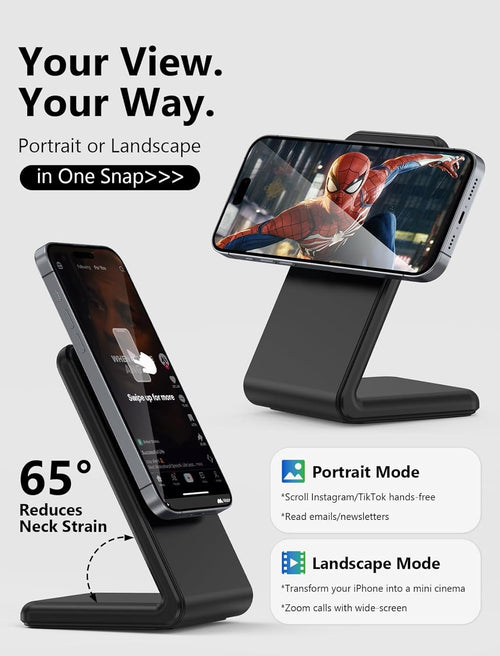 Mag.Safe Fast Wireless Charger Stand for iPhone 17/16/15/14/13/12 - Sleek Black Design